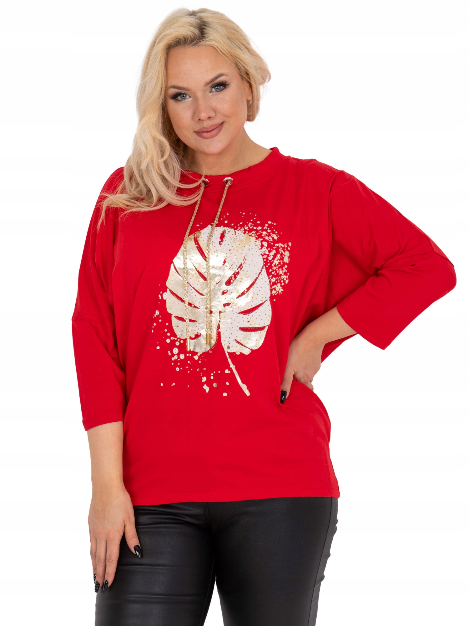 

Bluzka Damska Plus Size z rękawem 3/4 luźna nadruk