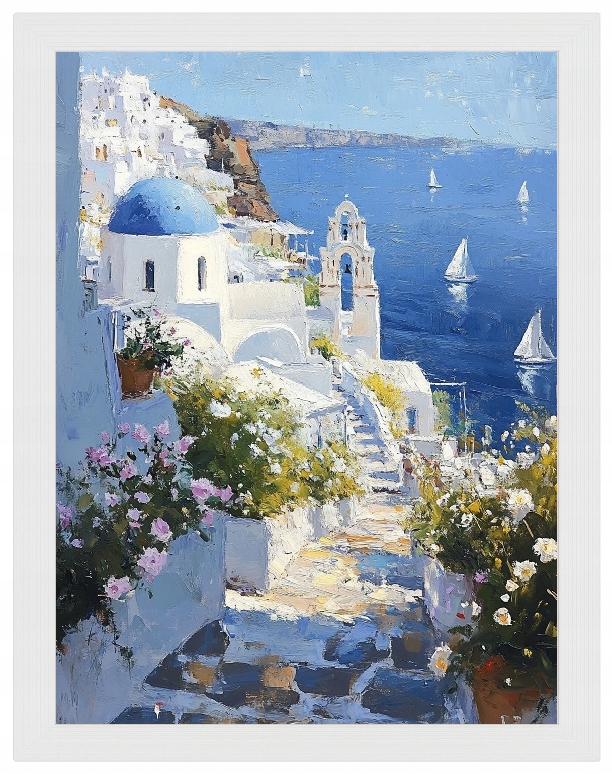 Plakát Rámeček Dřevo Krajina Řecko Santorini Moře Pohled Na Schody 60x80
