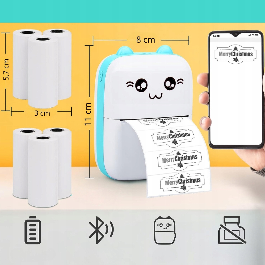 DRUKUŚ DRUKARKA TERMICZNA PRZENOŚNA MINI KOT DO ZDJĘĆ+ 16 SZT ROLEK PAPIERU Producent Hikey