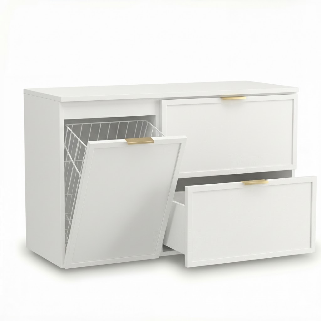 Skříňka pod umyvadlo 100 cm s košem na prádlo Bílá Roma