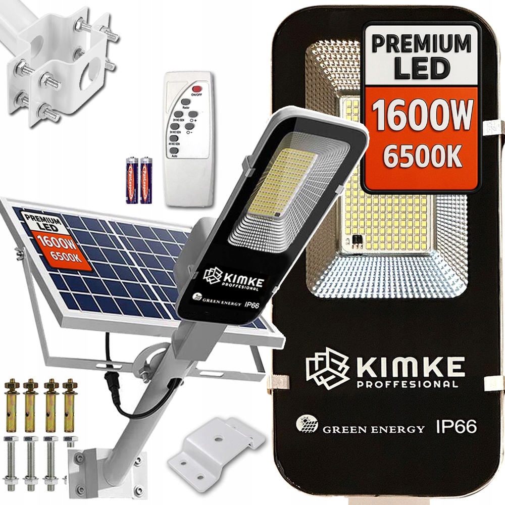 Lampa Solarna 1600W uliczna Regulowany Panel Mocna Ogrodowa Uchwyt Montaż