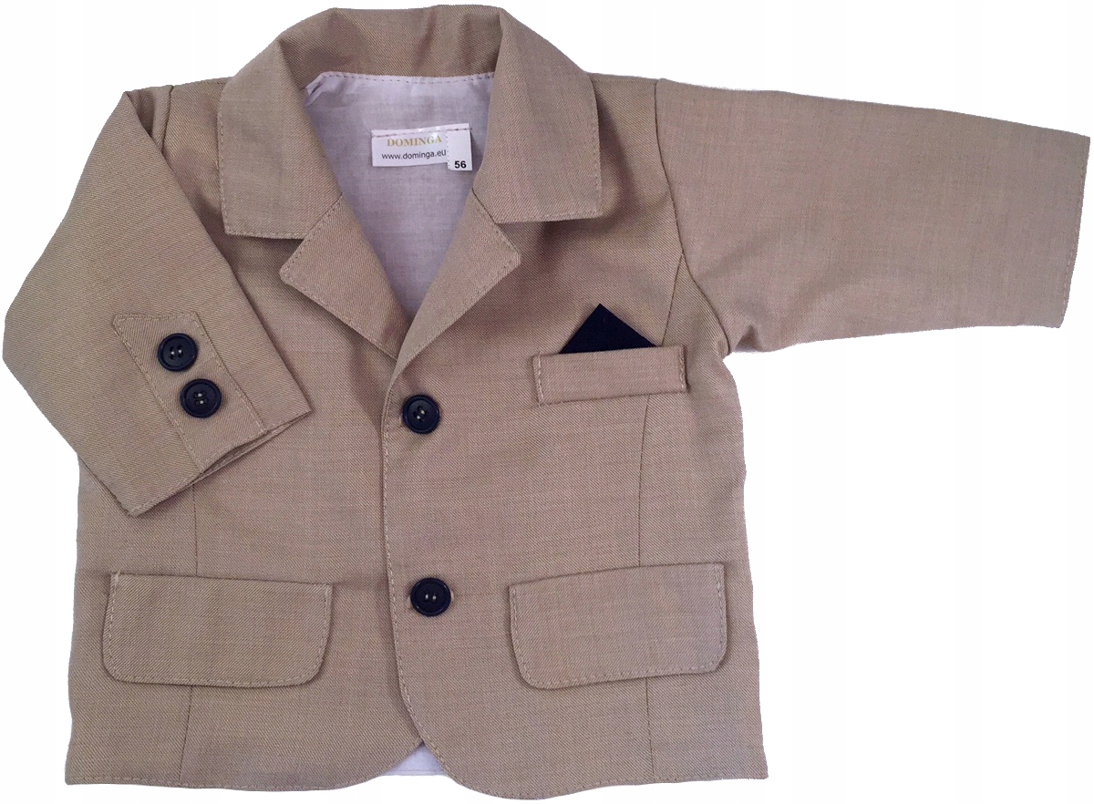 MARYNARKA wizytowa beżowa granatowe dodatki 80 cm +9m