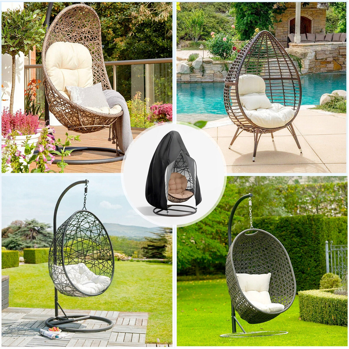 Copertura Mobili Giardino F&amp;J 190x80cm | Impermeabile E Anti-UV | Beige Per Tavoli Rotondi