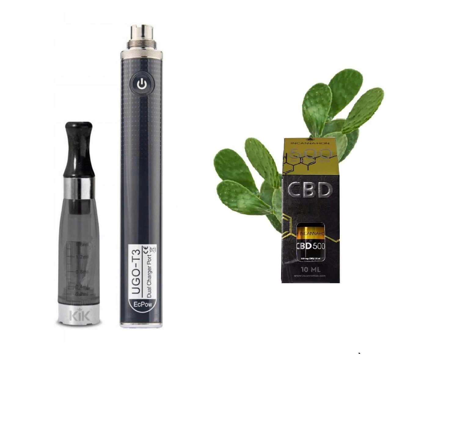Zestaw Waporyzator T2 Czarny Bateria 1300 Mah Liquid Cbd 500 Mg Kaktus