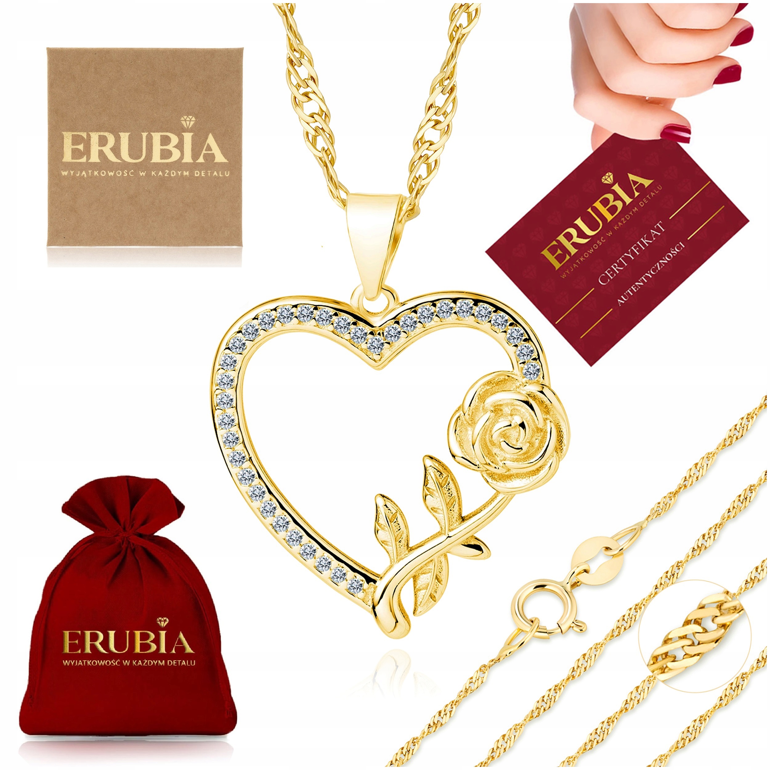 Zlatý Náhrdelník Srdce Ryzost 925 Řetízek Nastavitelný 55 CM 5 CM Dárek