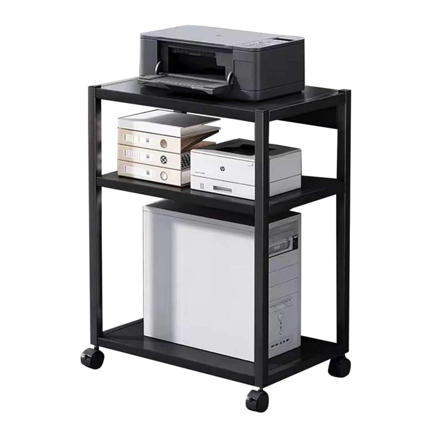 Stojan na počítačovou skříň, 3 patra, nastavitelný, s kolečky s aretací, 69*51*30 cm