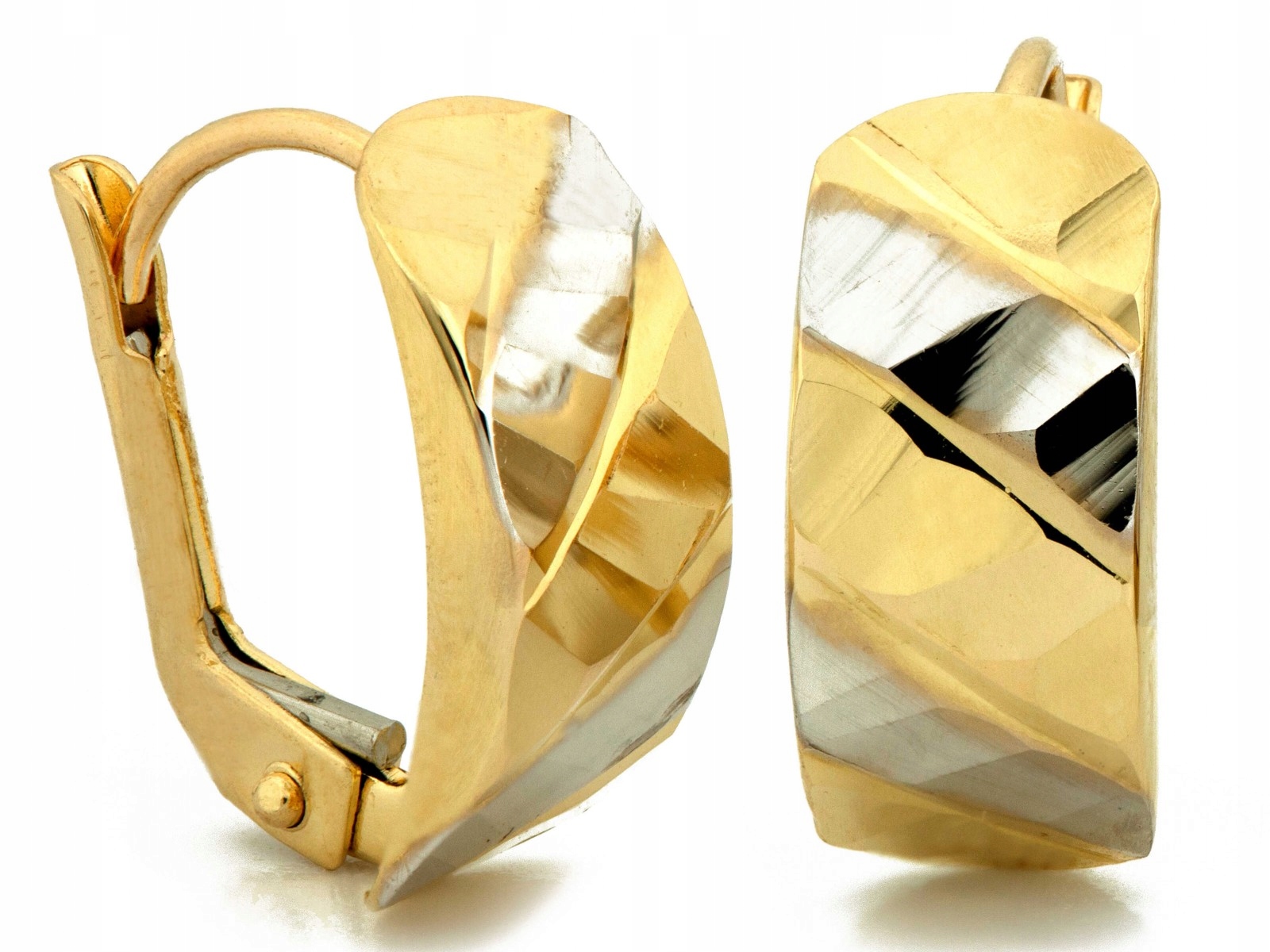 Dámské zlaté náušnice 585, žluté a bílé zlaté, anglické zapínání
