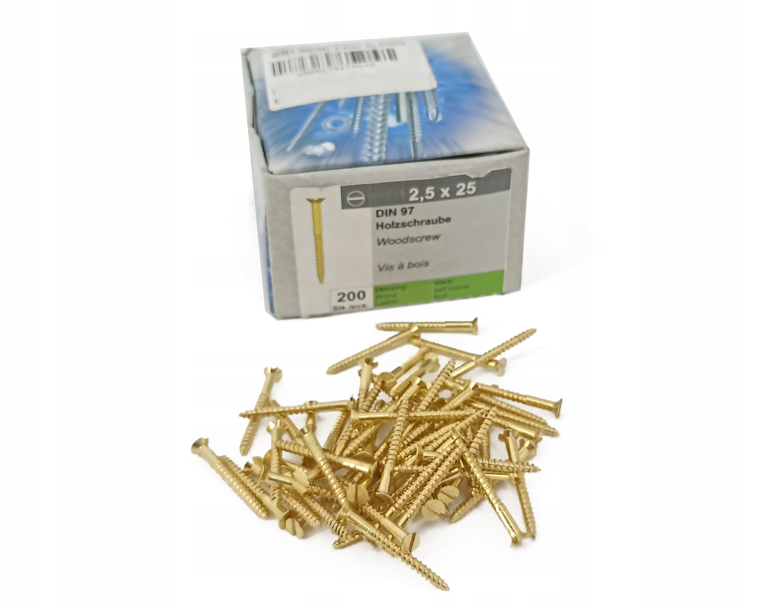 Wkręty mosiądz Reisser 2,5x25, łeb stożkowy DIN 97