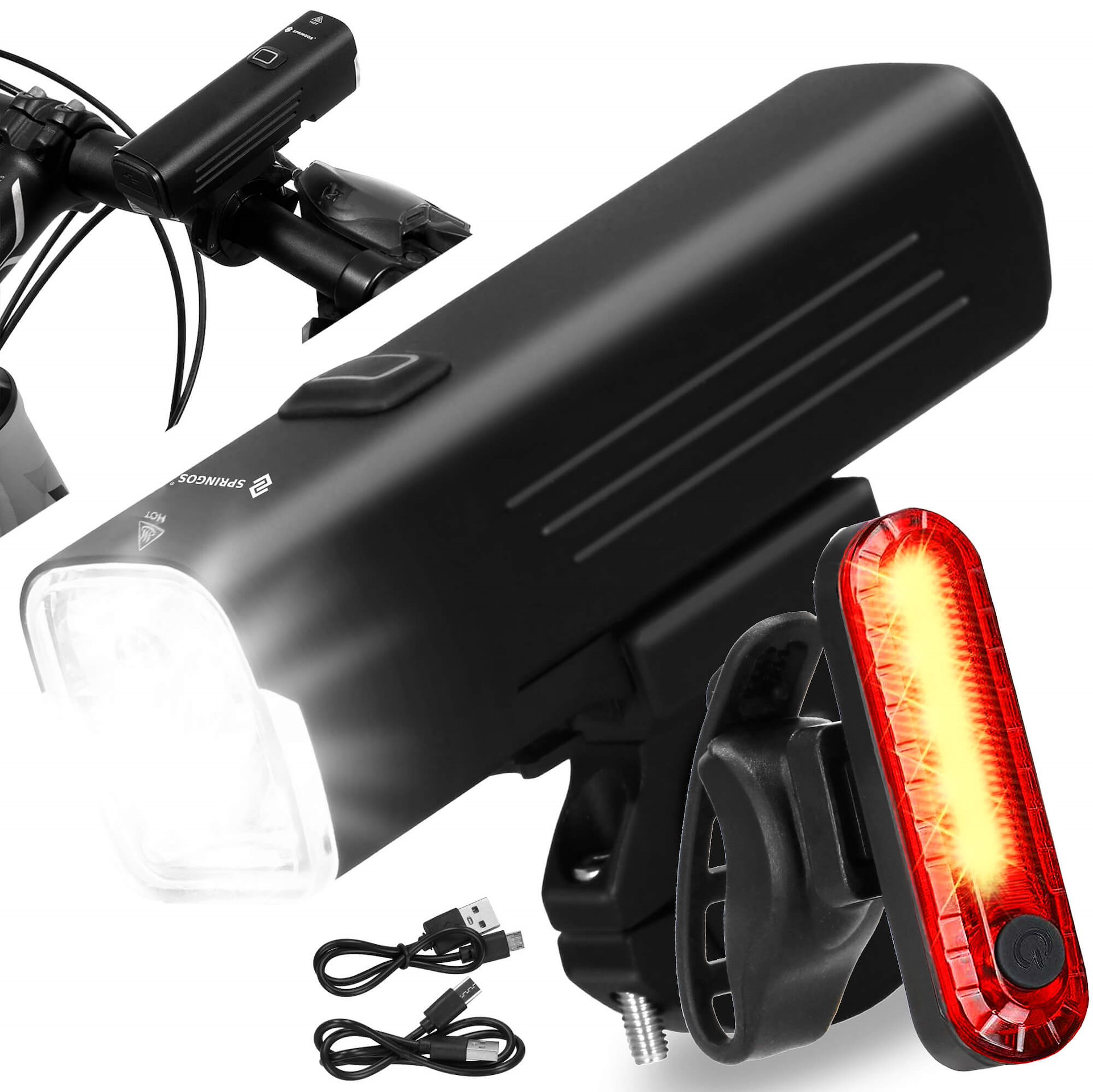 Sada Světel Na Kolo Aluminium Přední Zadní Led Usb 1000lm Silná 4800 mAh