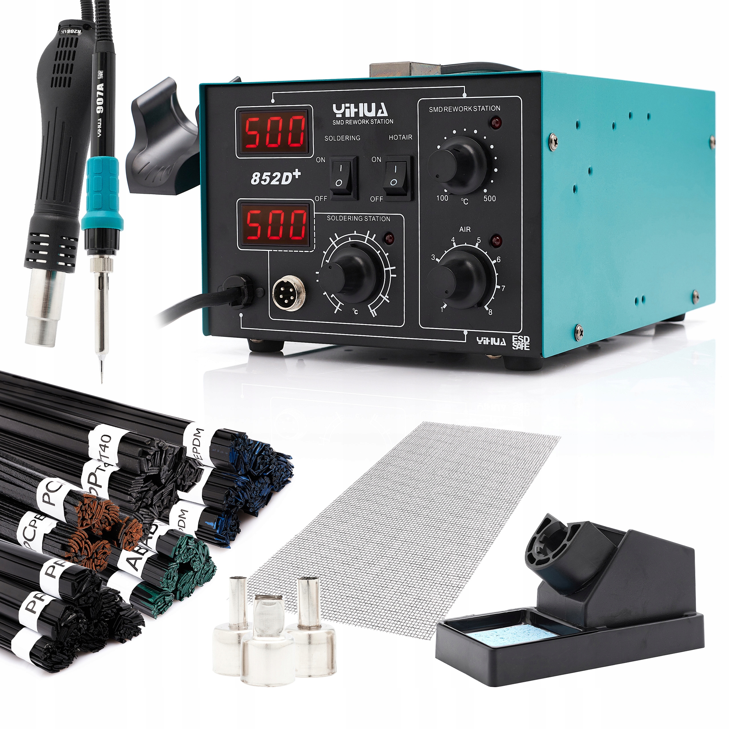 Svařovač Plastu Pájecí Stanice 852D+ Sada 5x Síťová Síťka Trysky