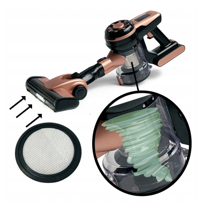 ODKURZACZ RECZNY PIONOWY BEZPRZEWODOWY CYKLON TURBOSZCZOTKA HEPA Waga produktu 2.55 kg