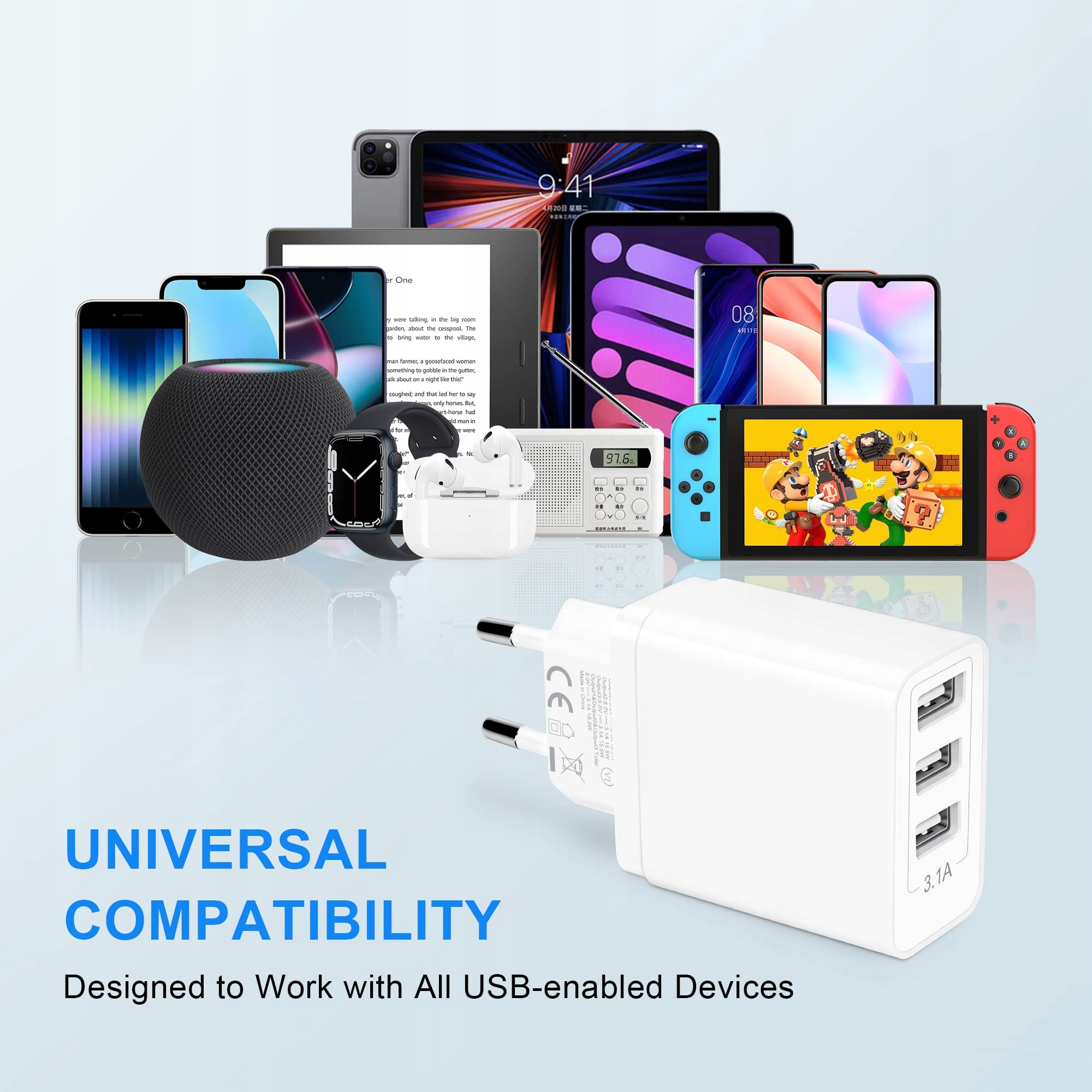 USB ARCCRA Ładowarka USB 3-Port 15.5W Dla iPhone Samsung Xiaomi — miniatura 5