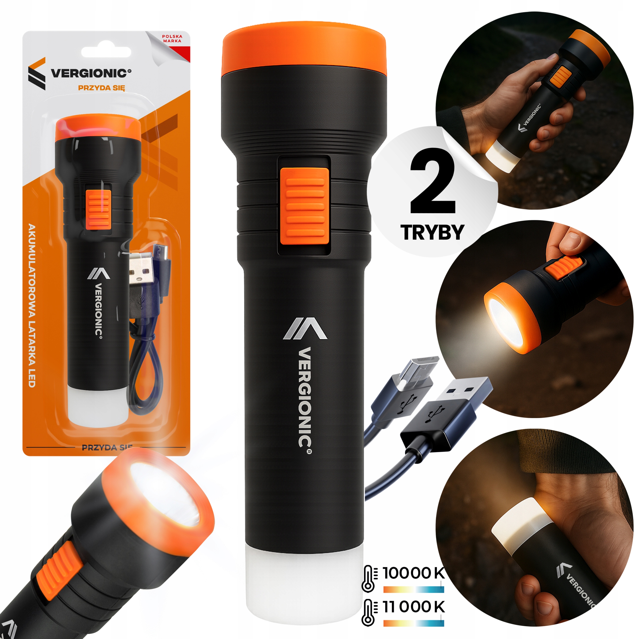 Latarka Led z akumulatorem Li-ion 300 mAh miniUSB 2 x Led