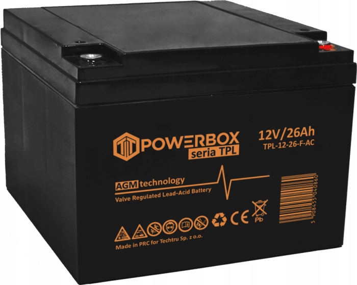 Akumulator Bezobsługowy Powerbox Tpl 26-12 Vrla Agm 12V 26Ah Long Life