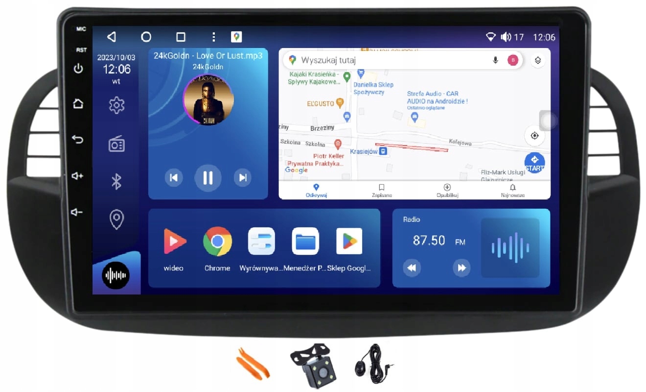 Autorádio Navigácia Apple Carplay Android Auto Fiat 500 07-15