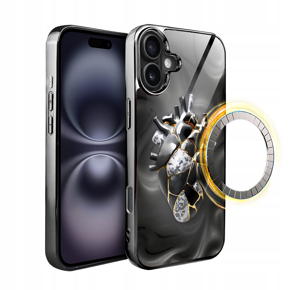 Pouzdro pro iPhone 16 Plus Ibizu Elite Glass, porcelánové srdce, černé