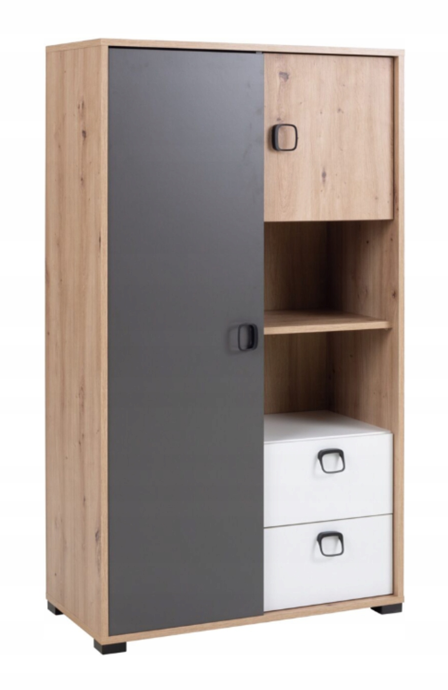 REGAŁ 80 x 40 x 141 MŁODZIEŻOWA KOLEKCJA KEVIN dąb artisan/biel/grafit