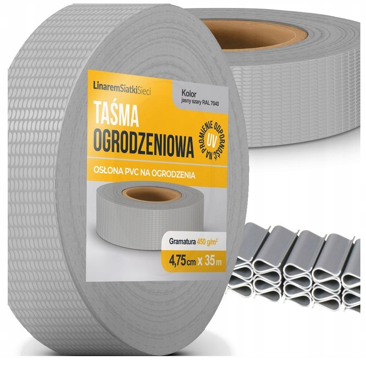 

Taśma Ogrodzeniowa Szara Wąska 4,75x35m +klipsy