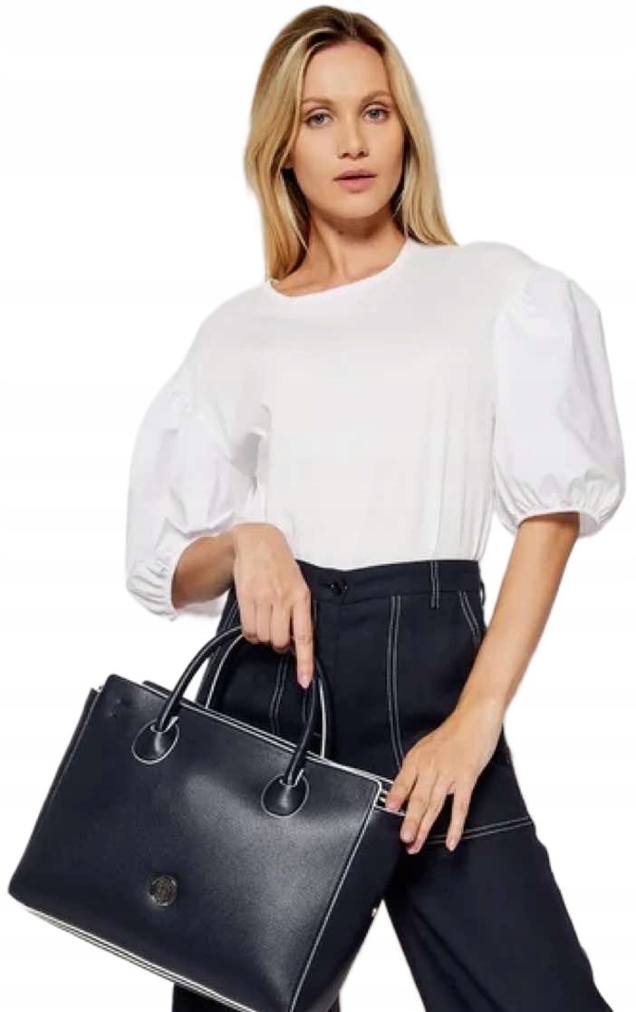 Dámská Kabelka Tommy Hilfiger Th Kožená Shopper Taška Tmavě Modrá