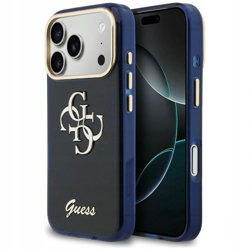 Pouzdro Guess IML 4G Script Metal pro Apple iPhone 17 Pro Max, modré