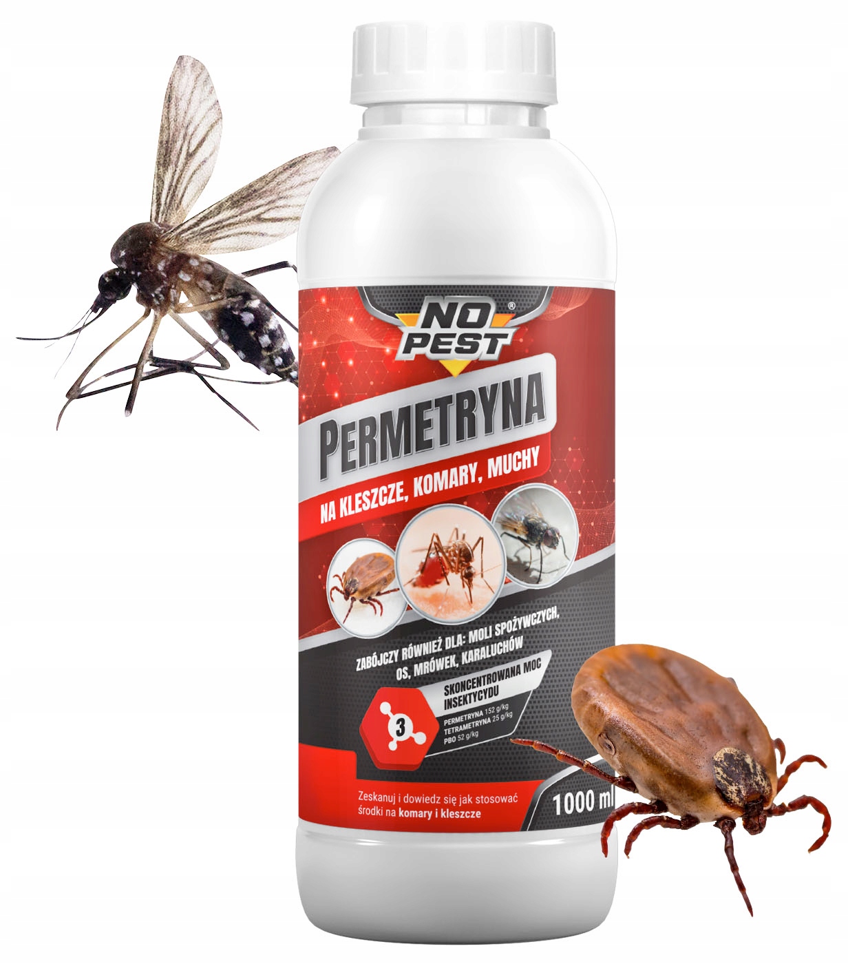 Oprysk Środek Preparat Na Kleszcze Komary Muchy No Pest 1L Permetryna
