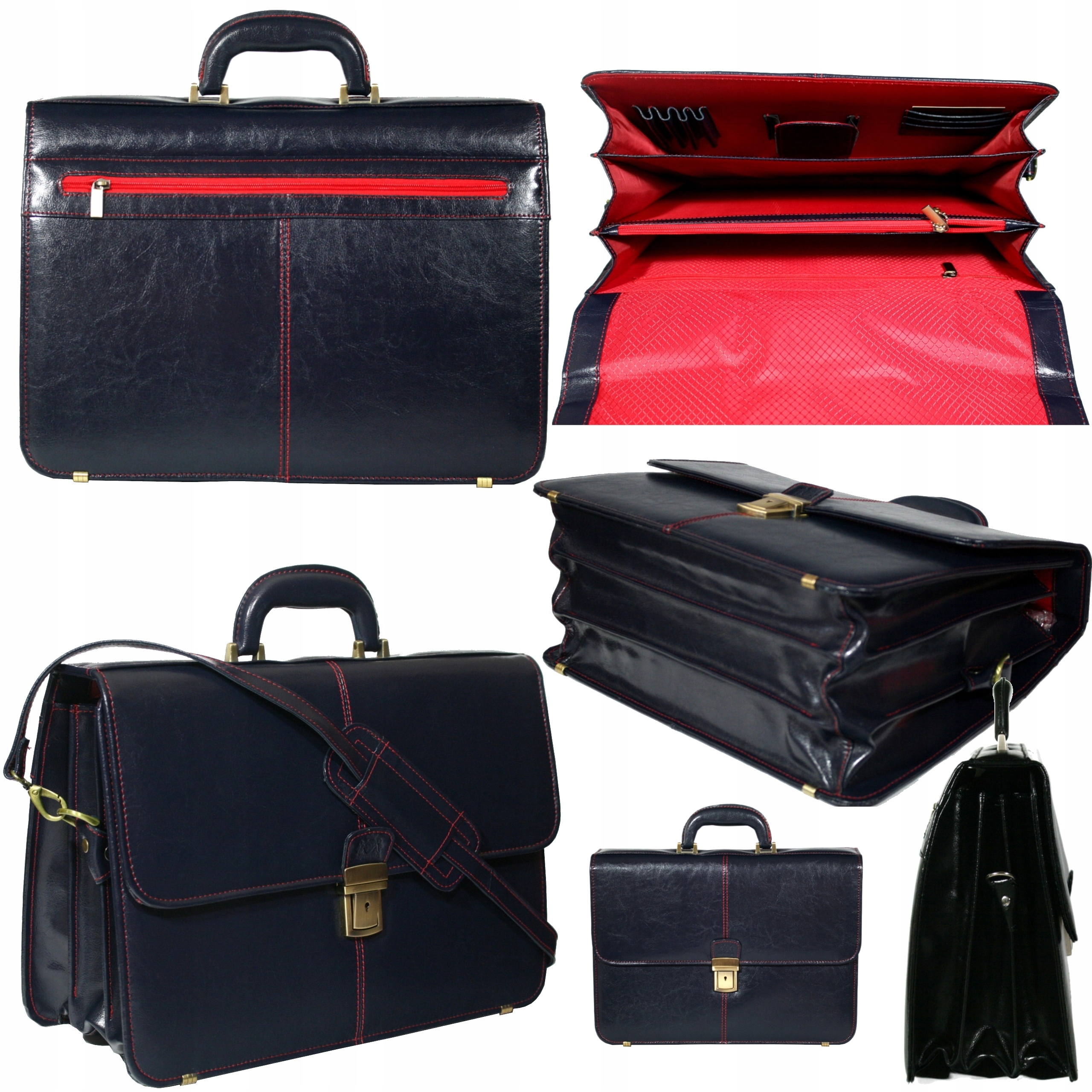 Kožená aktovka na notebook 15 pro muže, modrá, aktovka polská výroba