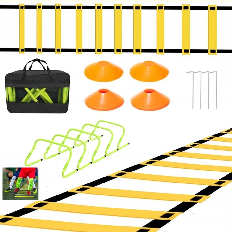 Duży zestaw Drabinka Koordynacyjna Pachołki Technika 6x Płotki