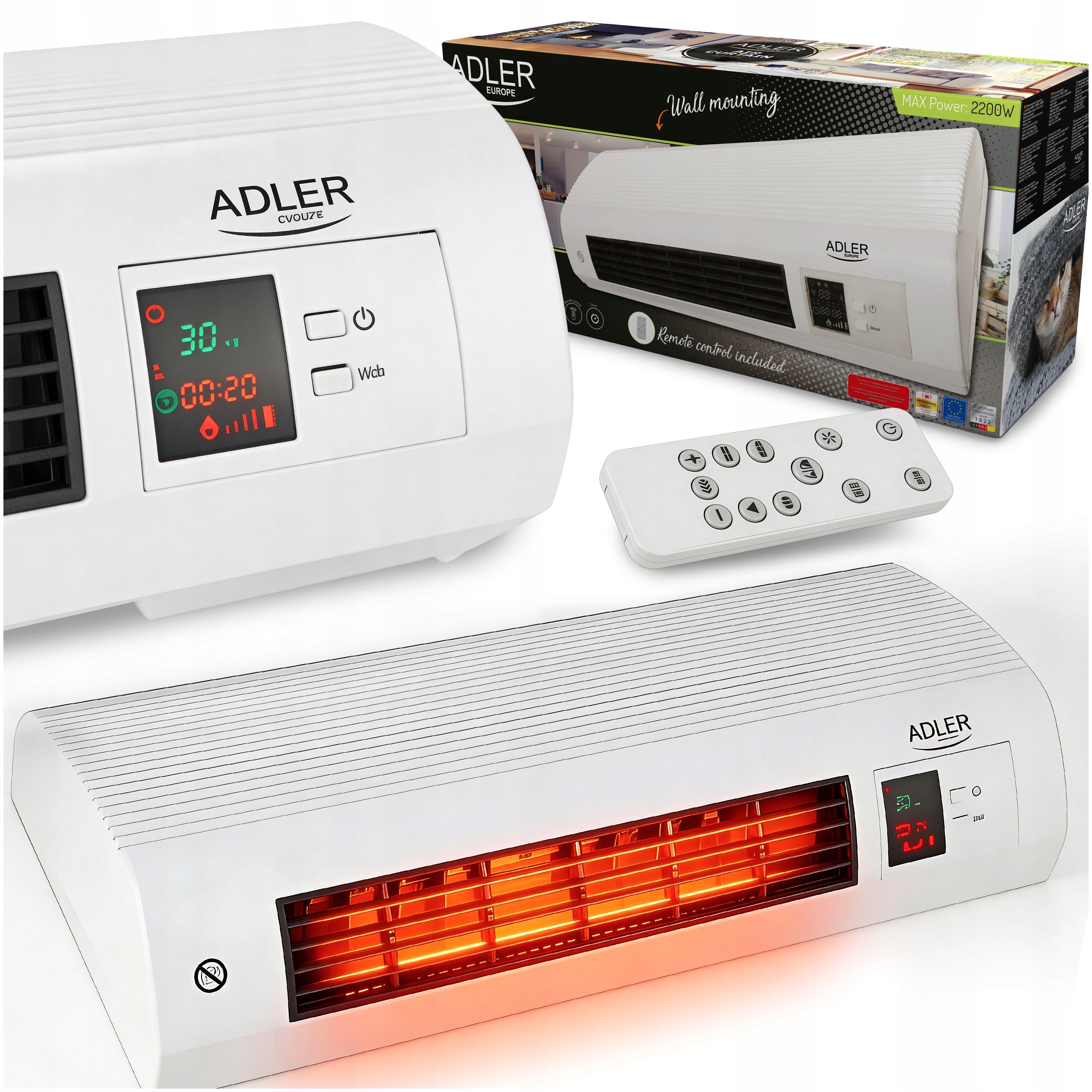 Teplovzdušný Ventilátor Vzduchová Clona S Topením, Elektrický, Termostat, 2200 W