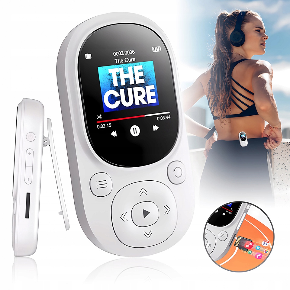 Odtwarzacz MP3 Muzyki Bluetooth Radio Fm 64GB Przenośny Audiobook Słuchawki