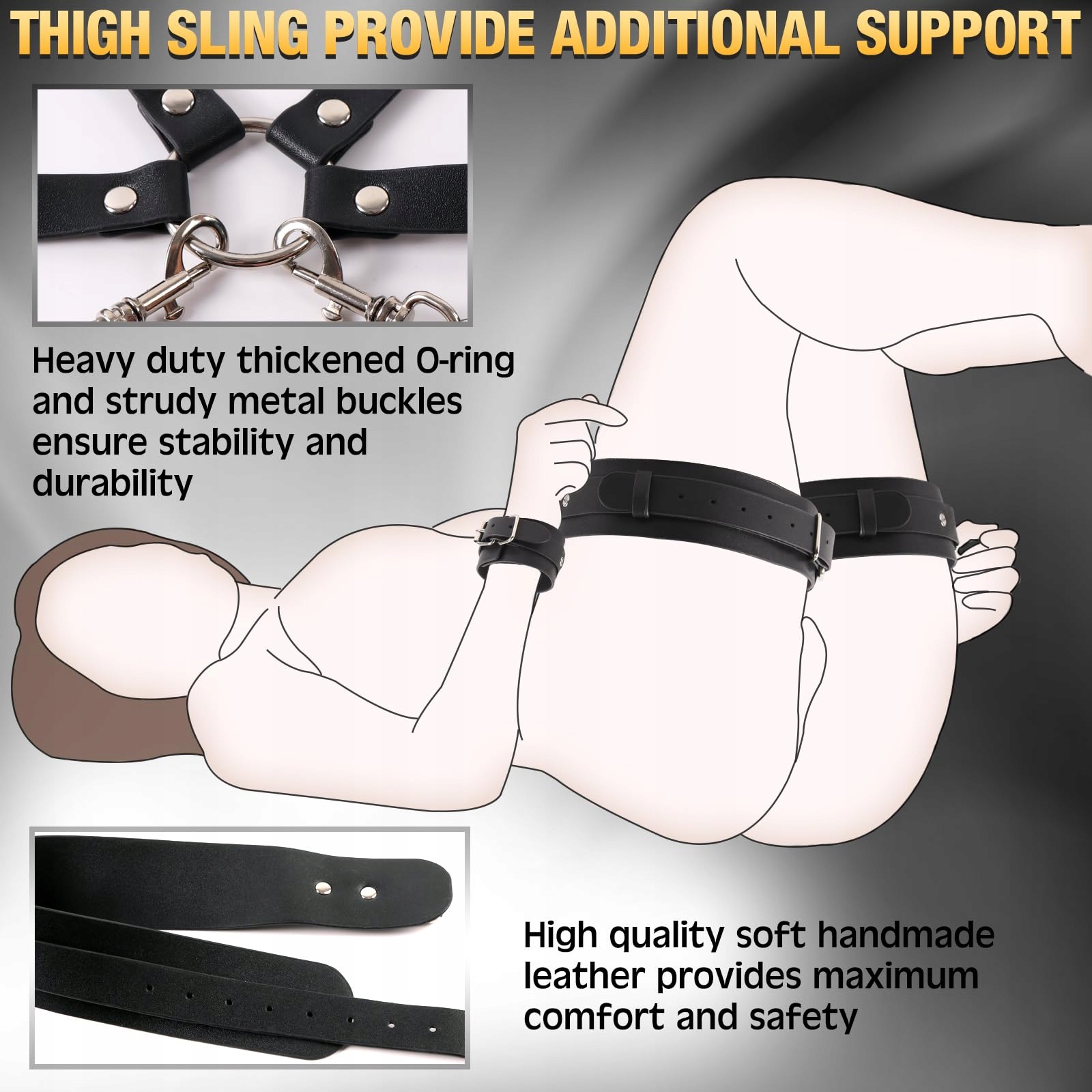 BDSM Zestaw Bondage Skórzany Uprząż Z Kajdankami Na Uda Dla Par — miniatura 4