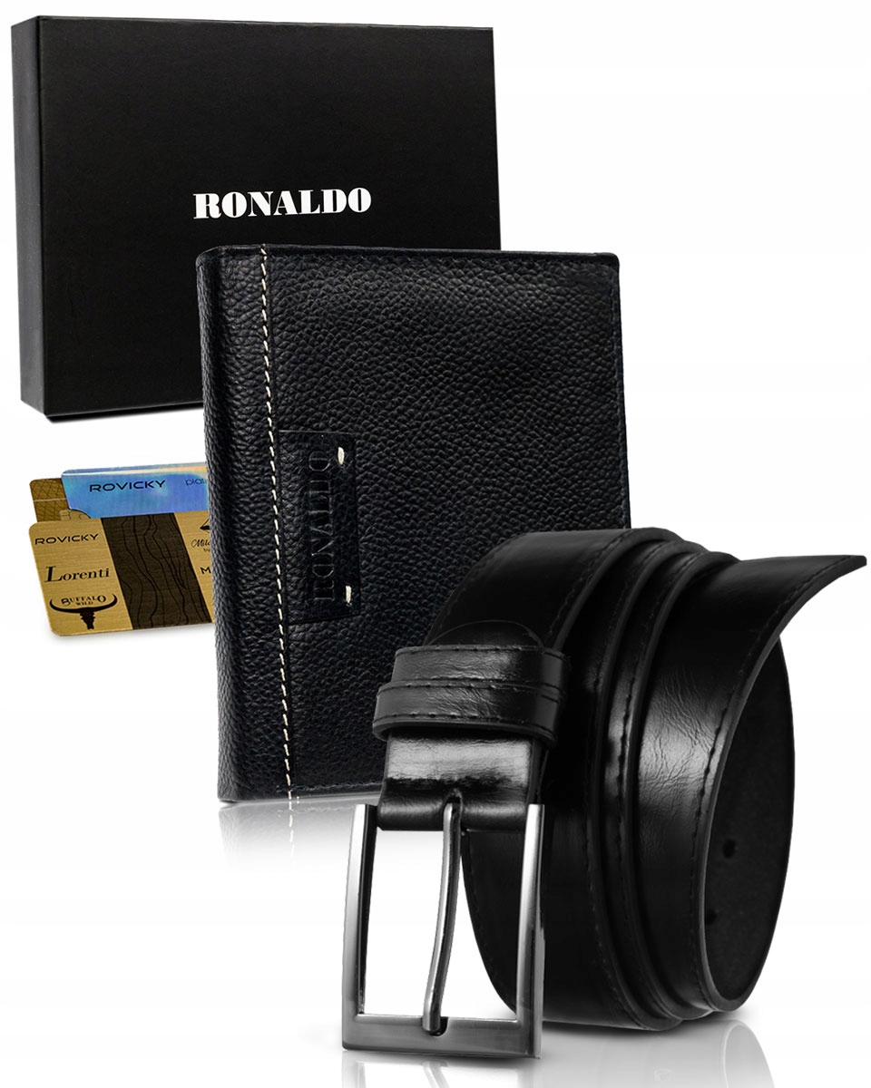 

Zestaw 2w1 portfel męski skórzany pasek do spodni