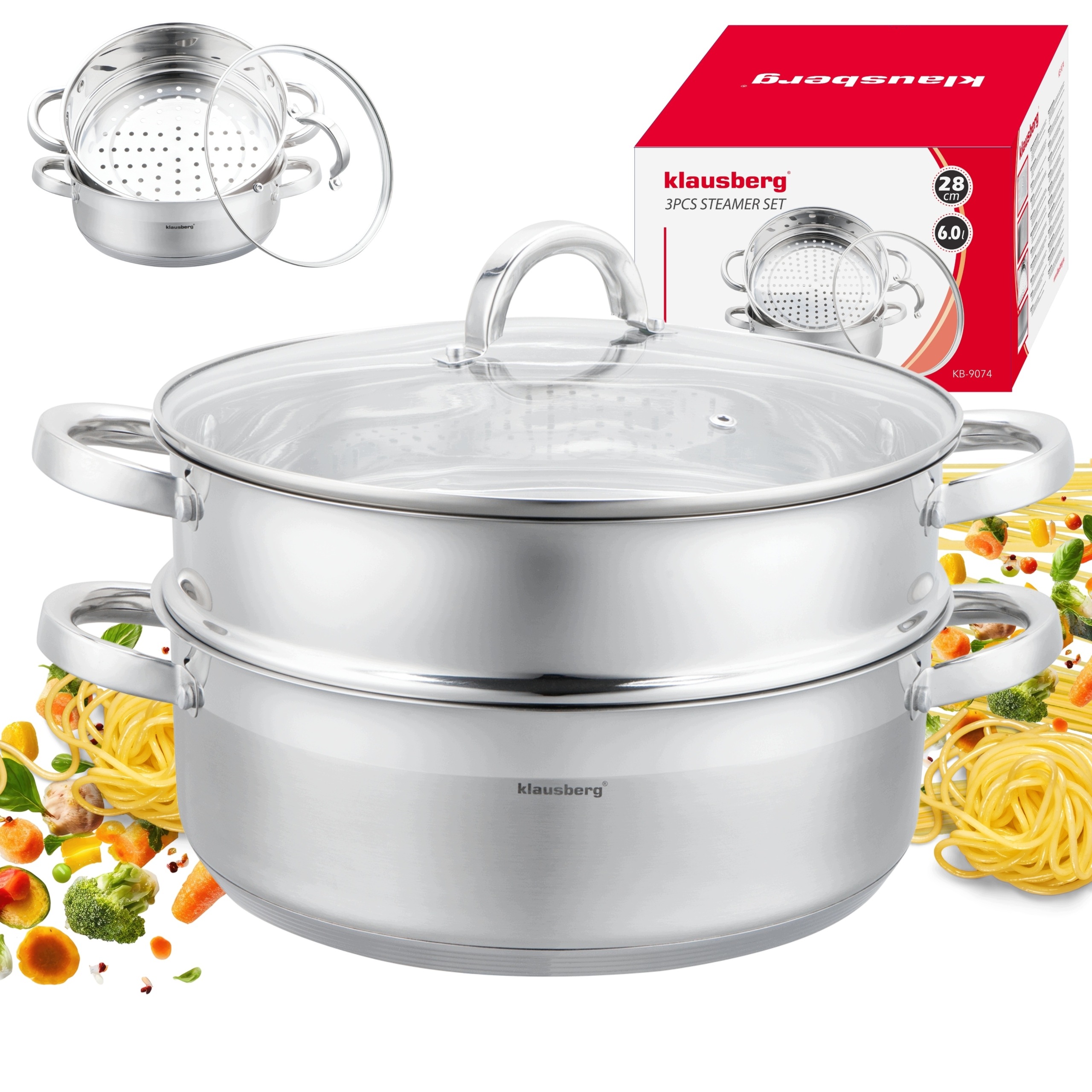 Hrnec Na Páru 28 cm 6 L Parní Indukce Nerezová Ocel Klausberg KB-9074