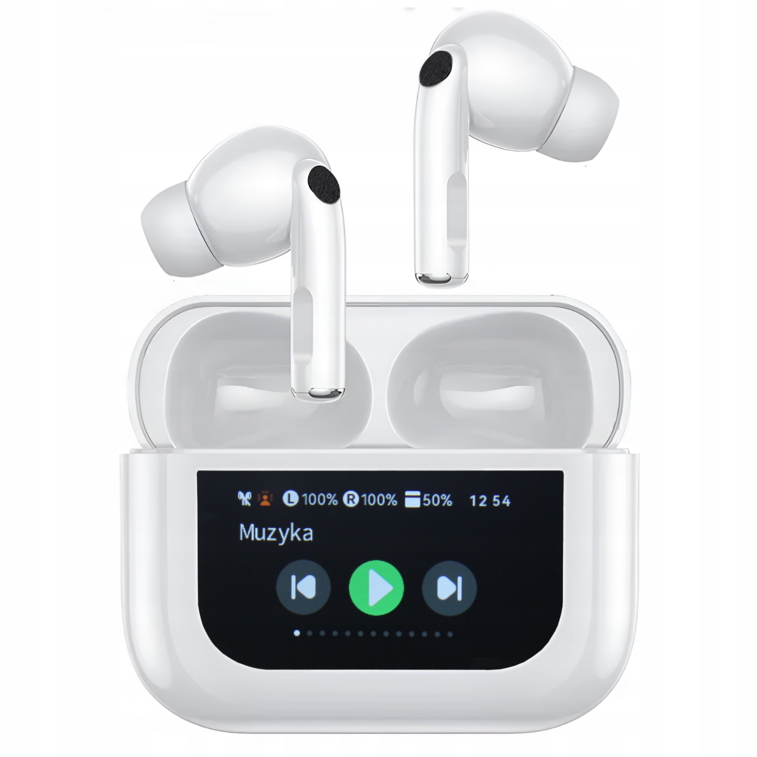 SŁUCHAWKI BEZPRZEWODOWE DOUSZNE DOKANAŁOWE BLUETOOTH BIAŁE WYŚWIETLACZ LED Transmisja sygnału Bluetooth