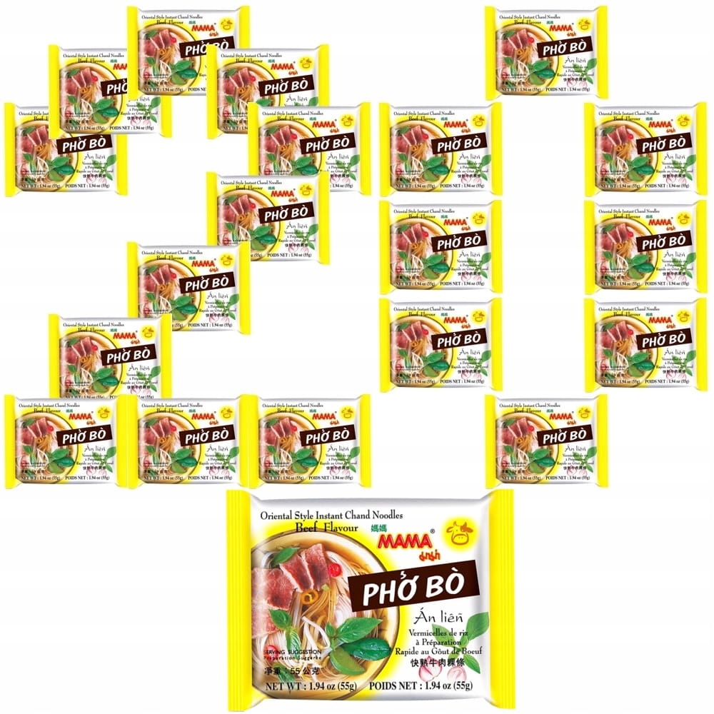 20 x Polévka Pho Bo Rýžové těstoviny s hovězím masem Vermicelli Beef Flavour 55 g Mama