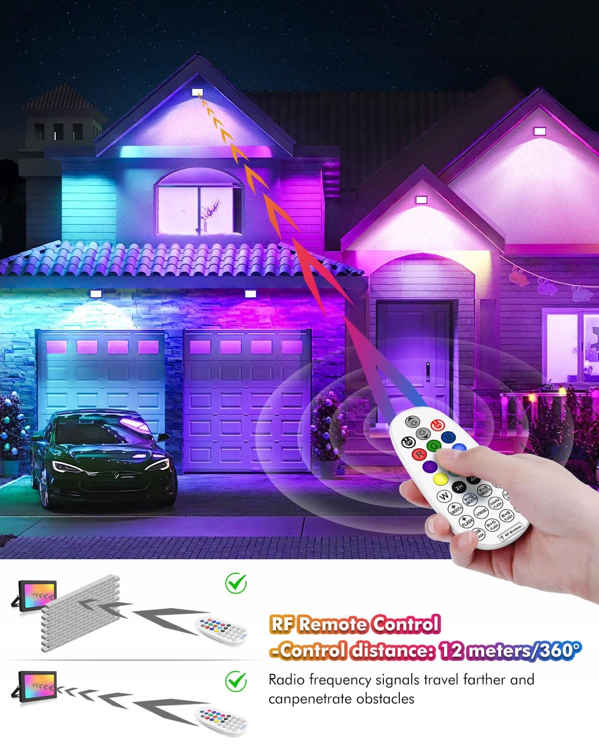 MEIKEE Solarny Reflektor RGB LED 12 Kolorów Z Pilotem Zdalnego Sterowania — miniatura 3