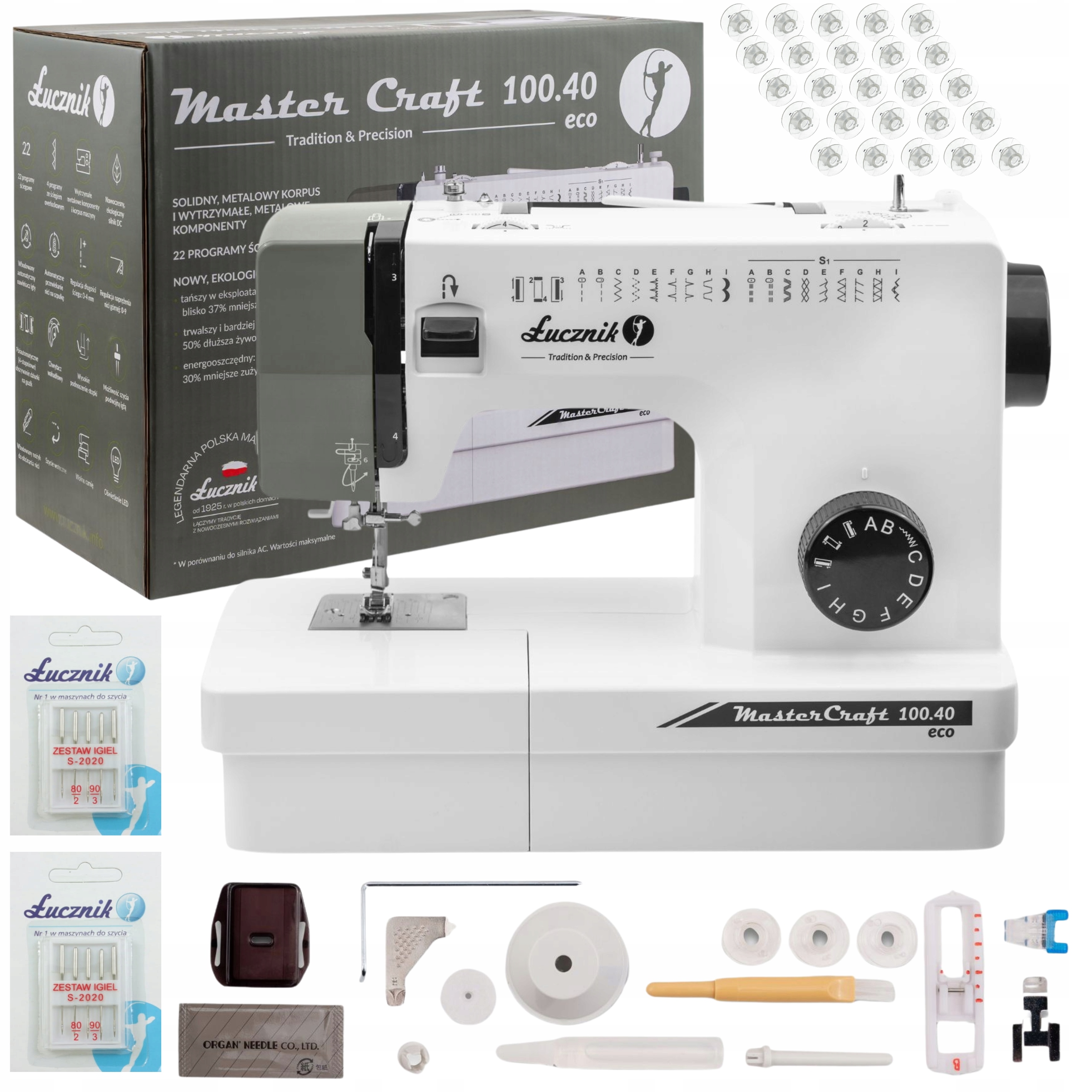 Maszyna do szycia Łucznik Master Craft 100.40 z zestawem igieł i szpulek