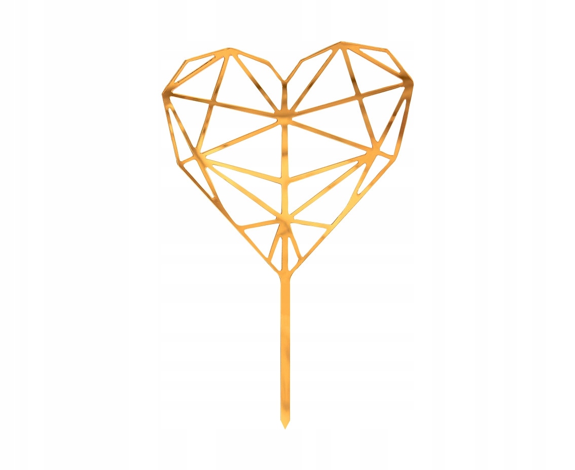 Topper Serce Diamentowe Geometryczne złote Akryl
