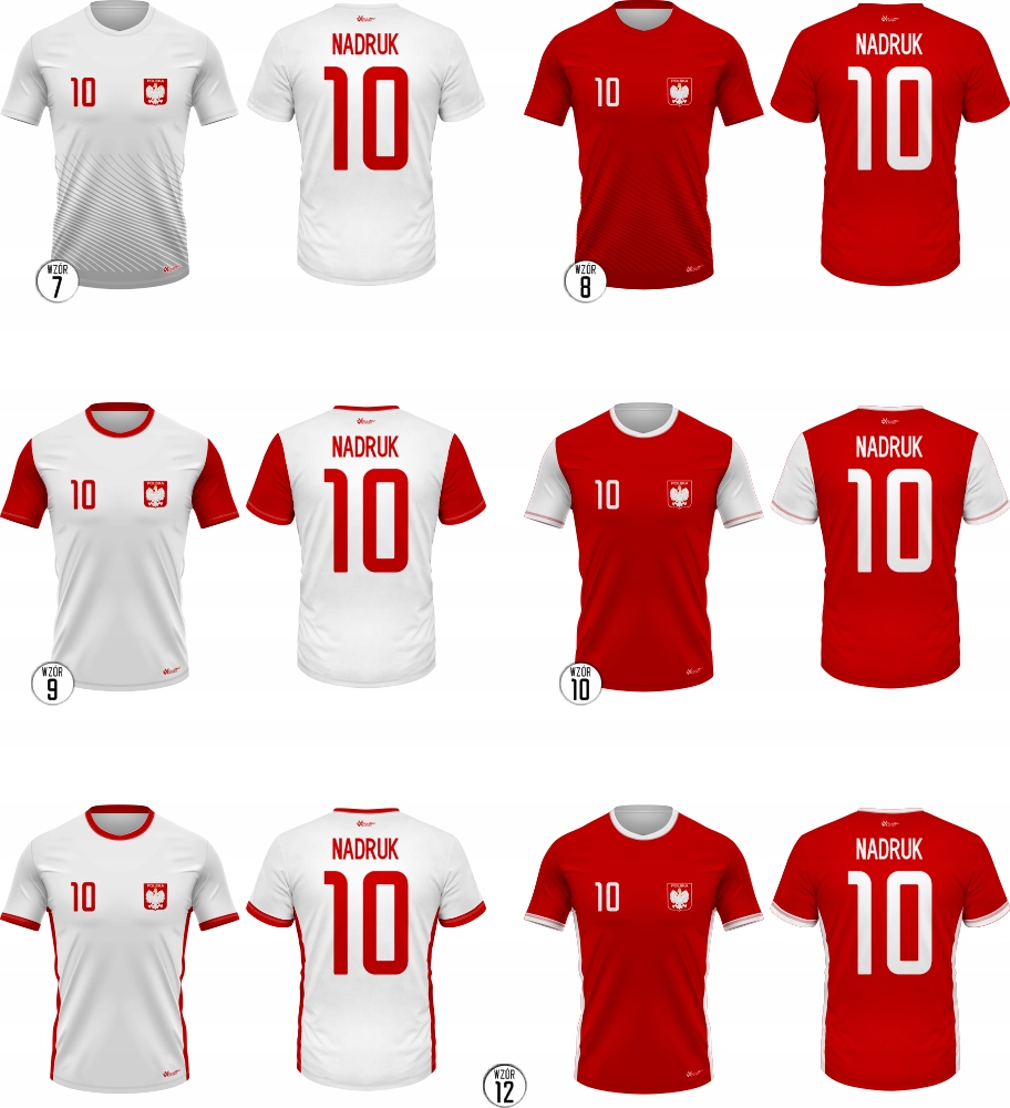 Komplet Strój Piłkarski POLSKA WZORY NADRUK Kolor wielokolorowy