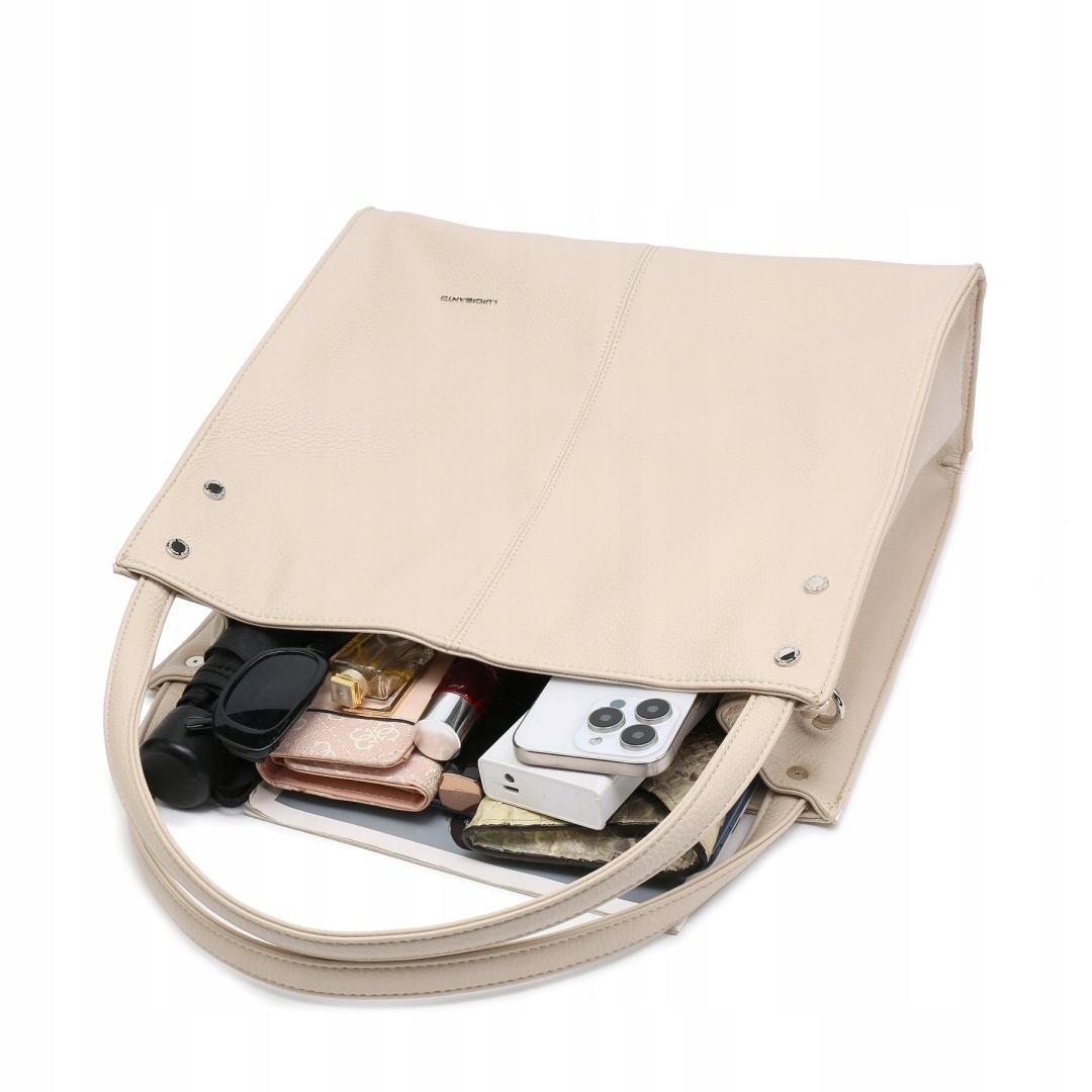 Torebka Damska Shopper Duża Pojemna Beżowa Na Ramię Skóra ekologiczna Eko Kolekcja ekoskóra miejska elegancka stylowa klasyczna