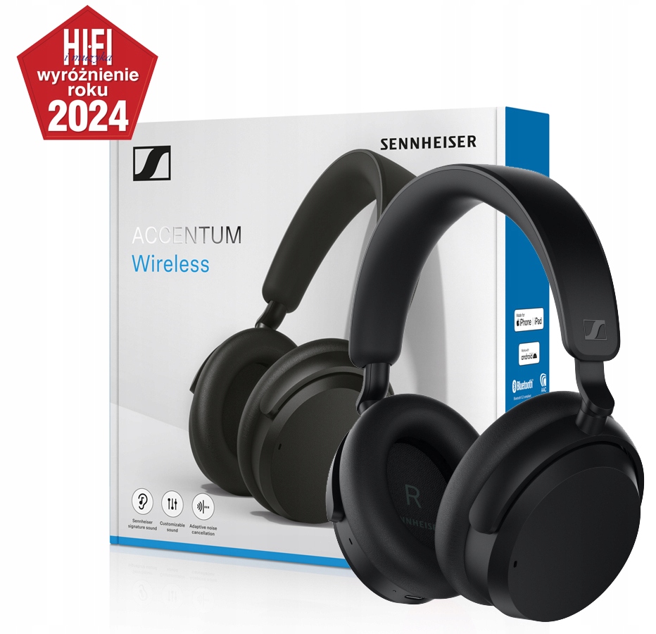 Sluchátka Sennheiser Accentum Black s Hybrid Anc, výdrž 50h, 37mm měniče, aptX, 106dB, Usb-c