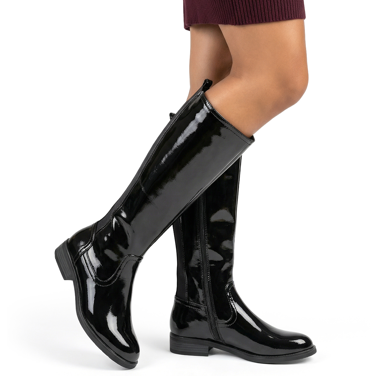 Zateplené kozačky Vlna kozačky lakované Pohodlný módní Zip Wojtyłko 40