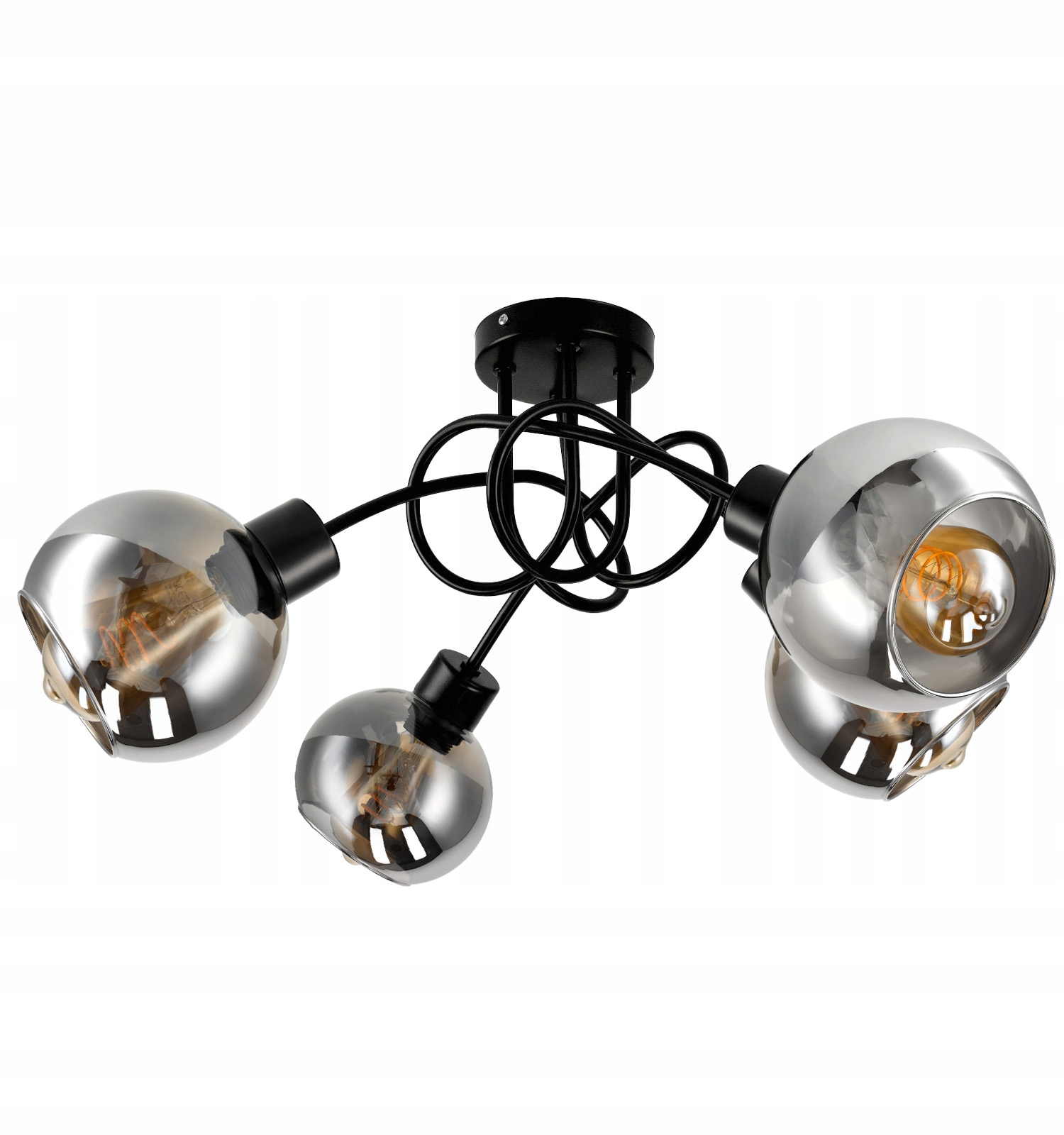 Lampa Wisząca Sufitowa Led Zawijana 4x E27 Szklana Kula Przydymiona