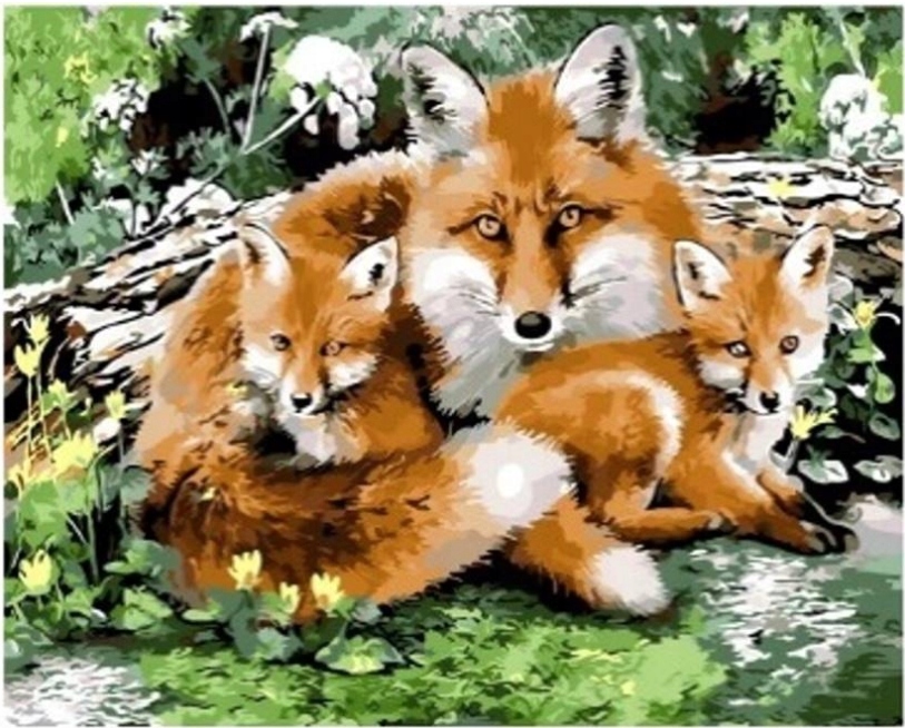 Haft Diamentowy 5D Mozaika Lis Z Małymi Zwierzęta Natura