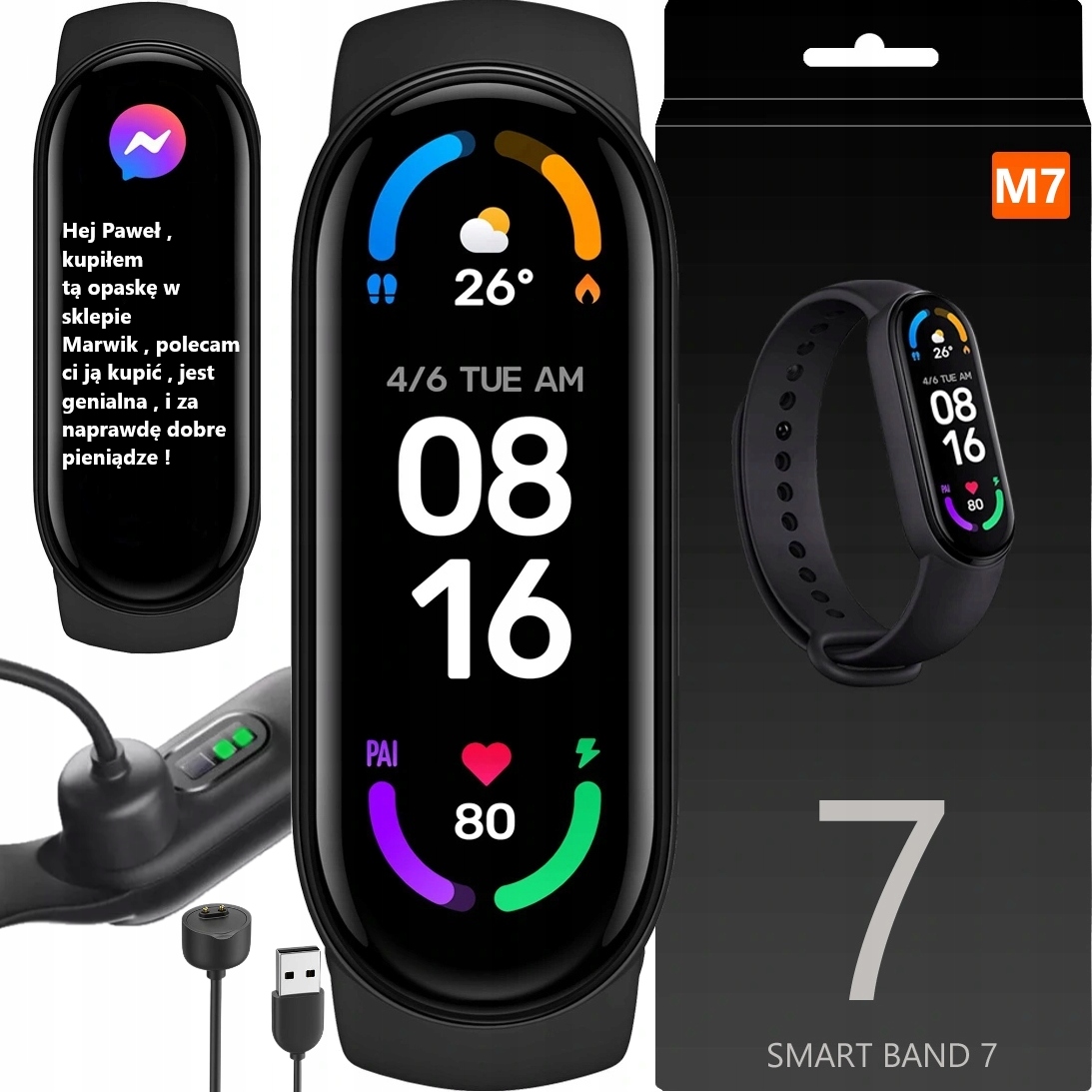 Zegarek Smartwatch M7 Męski Damski Smartband Wodoodporny Z Powiadomieniami