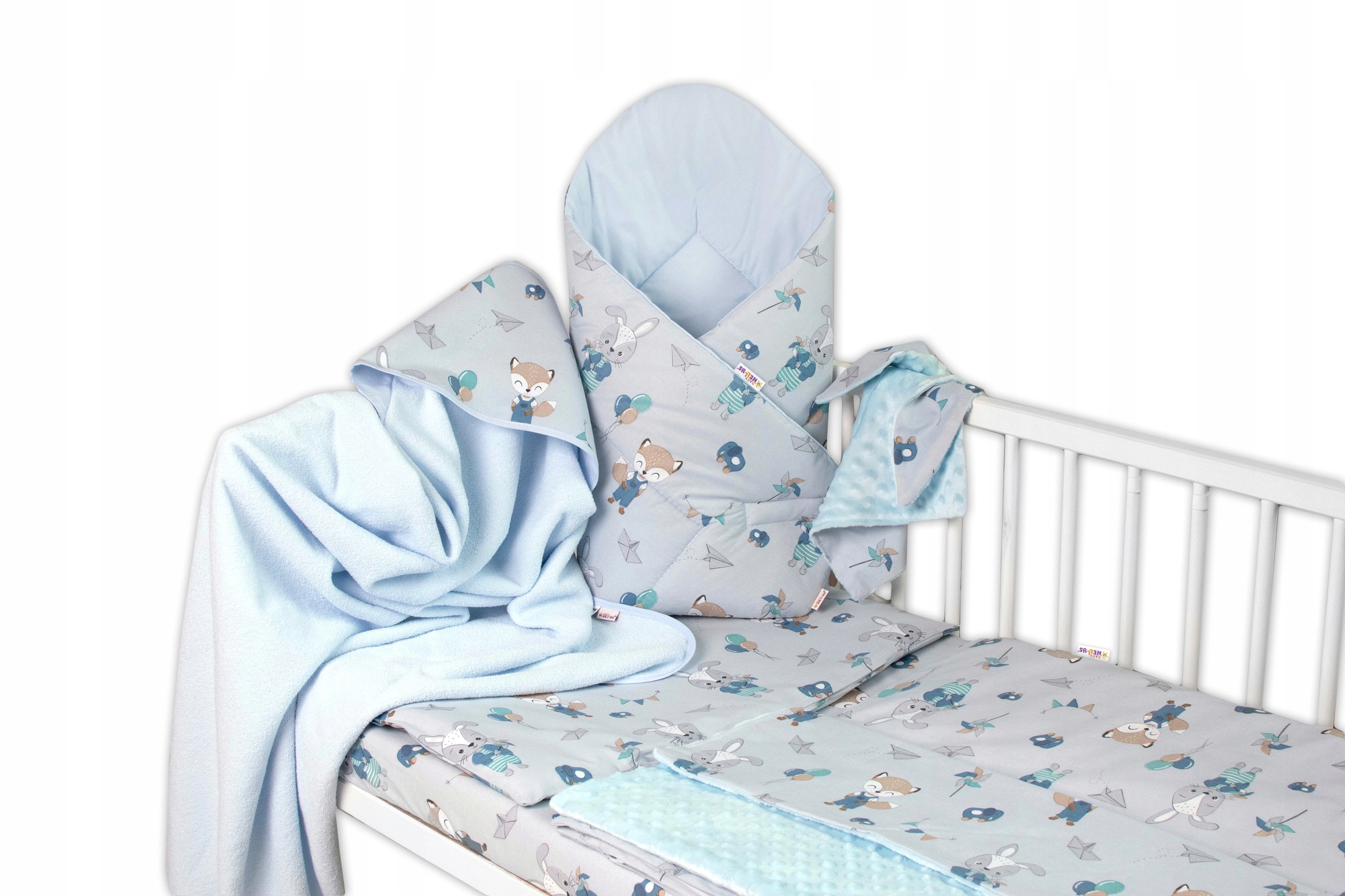6D výhodná sada s darčekom pre bábätko, 120x90 Líška a zajac, modrá