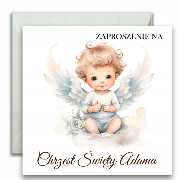 10szt ZAPROSZENIA NA CHRZEST DLA CHŁOPCZYKA IMIĘ ANIOŁ KOPERTA 153