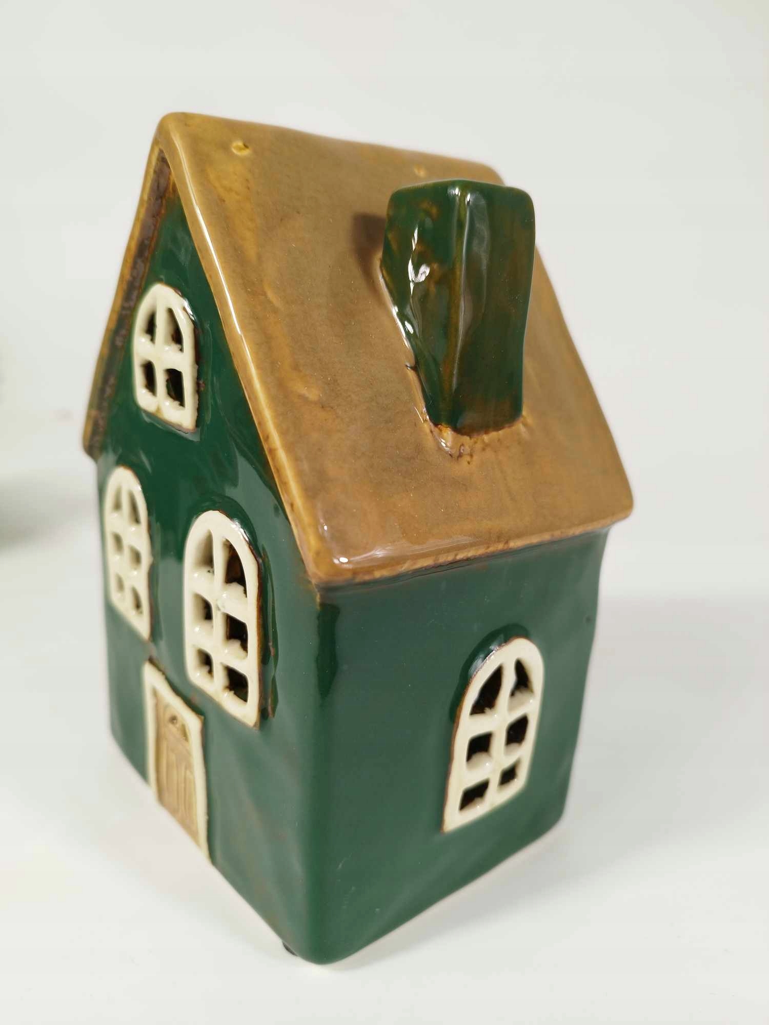 DOMEK CERAMICZNY LAMPION KAMIENICZKA ŚWIECZNIK TEALIGHT LATARENKA 15,5 cm Kolor żółty