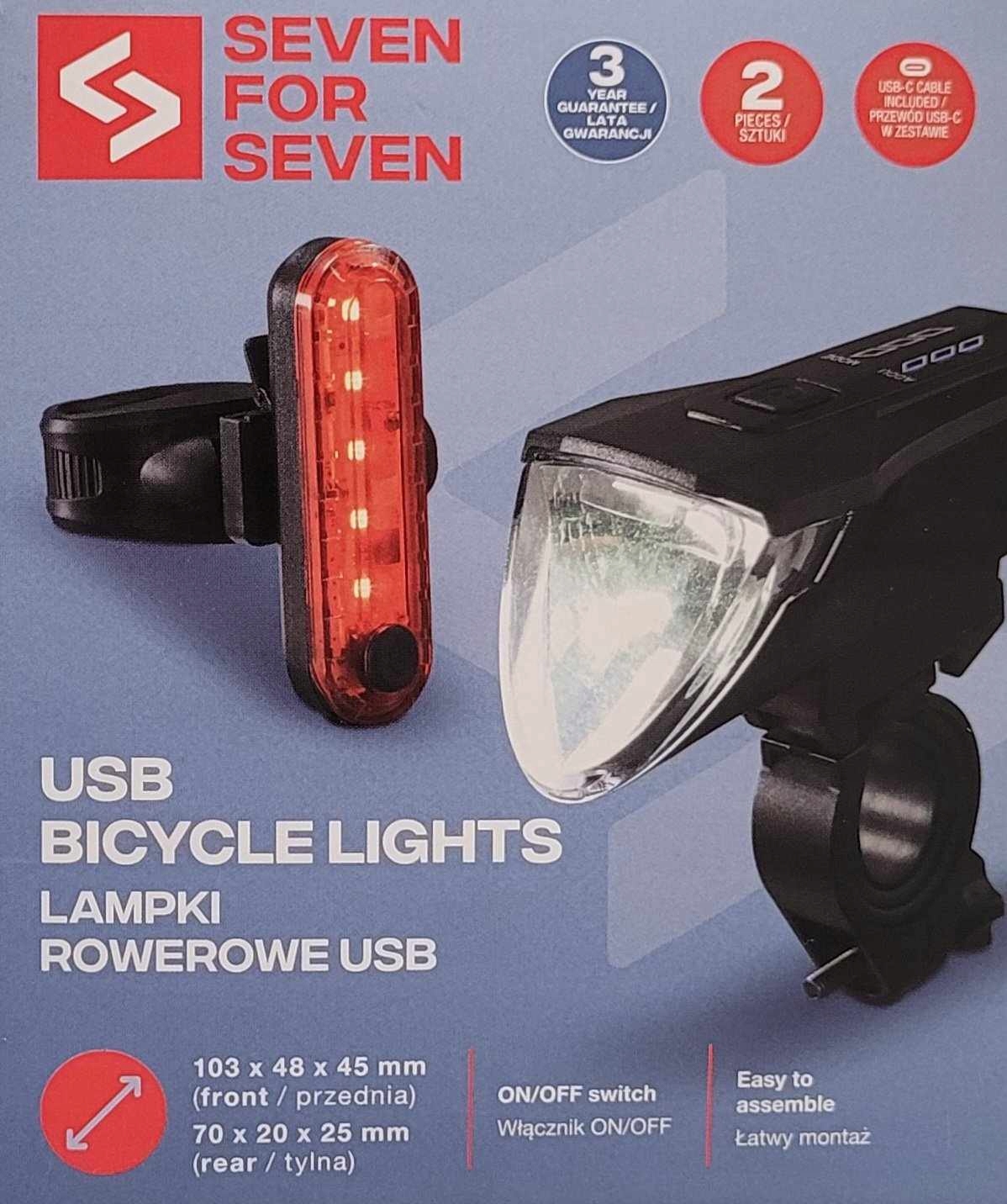 Lampki Rowerowe Seven For Seven Usb na rower przód tył włącznik