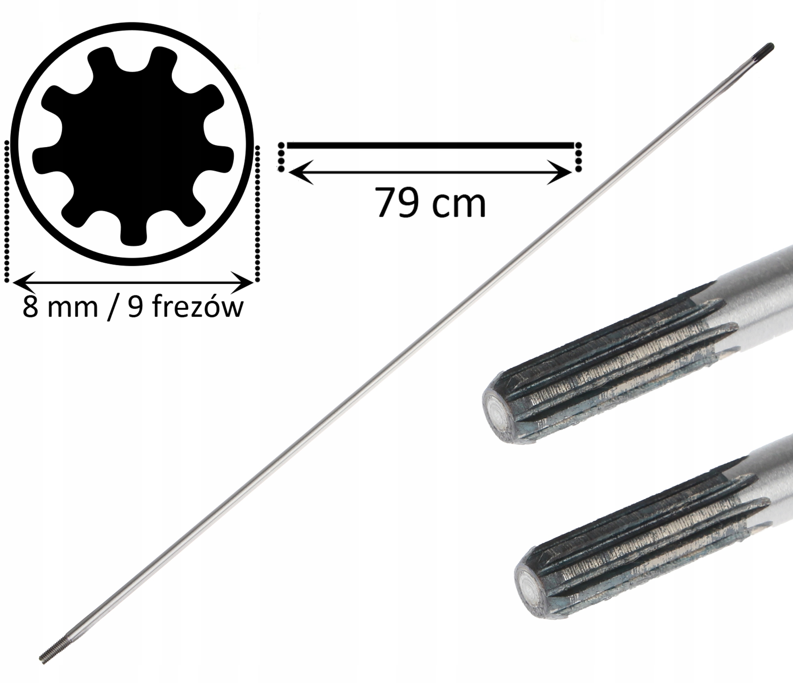 Wałek napędowy oś kosy spalinowej wał 9 frezów 8 mm 79 CM