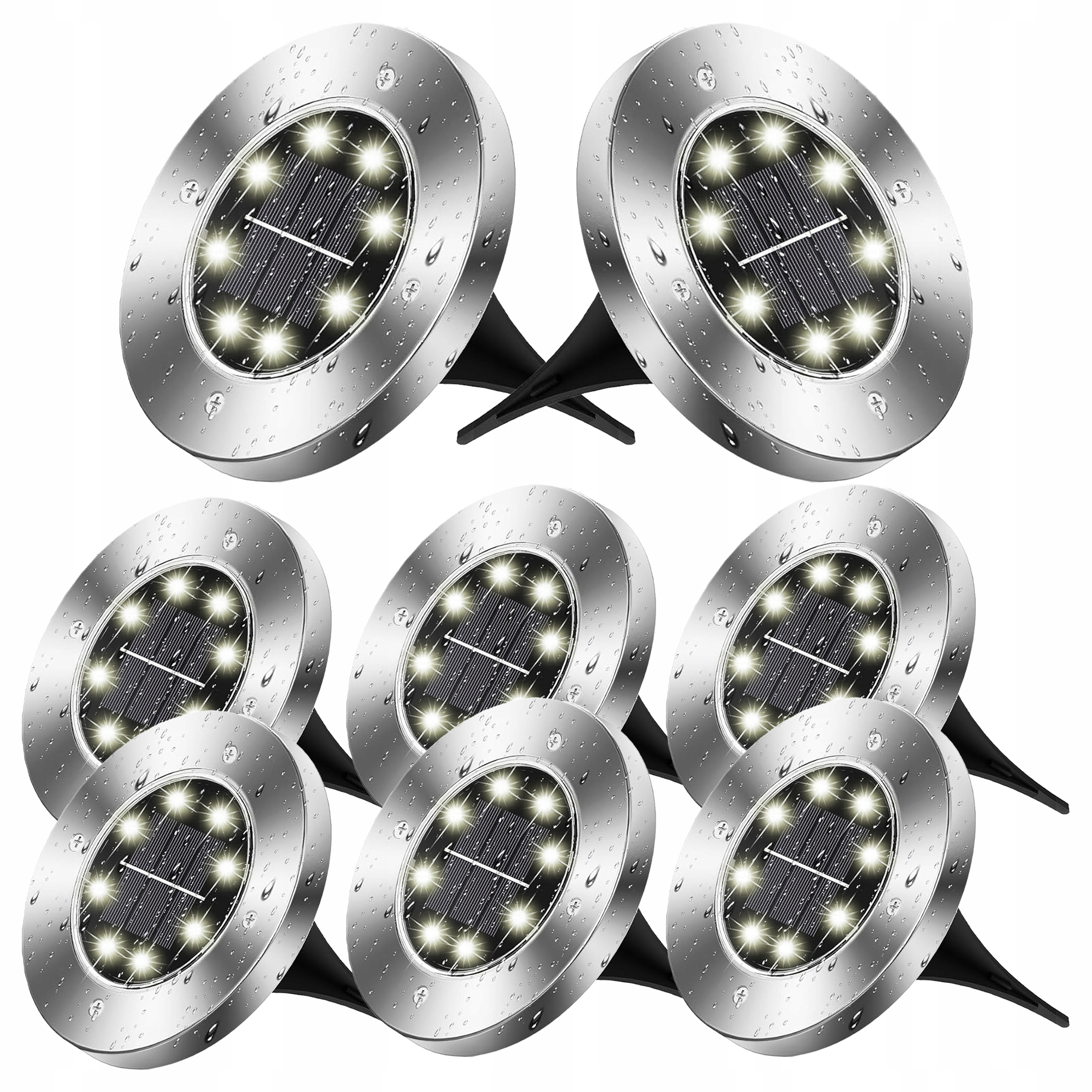 Lampa Solarna Ogrodowa Led Najazdowa Gruntowa Dyski Czujnik Zmierzchu 8LED